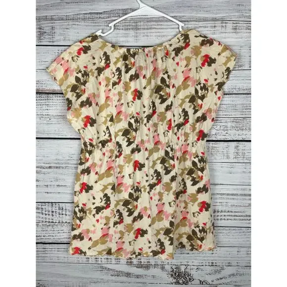 Calvin Klein Babydoll Y2K Top Small Short Sleeves Floral Multicolor Cream 2000s - Picture 6 of 6